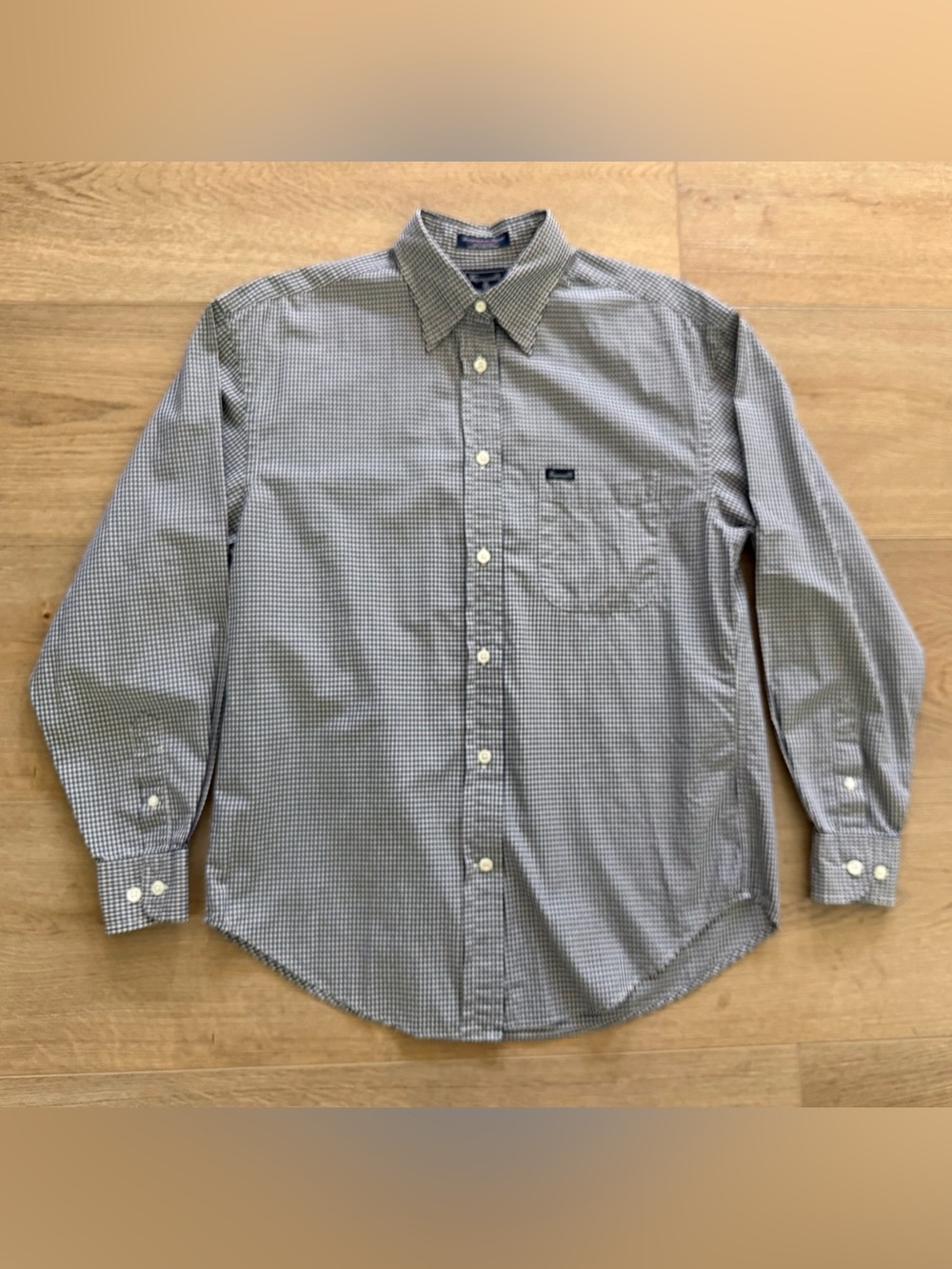 Façonnable Men’s Small Cotton Gingham Button-Up Shirt Navy White